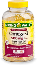 Load image into Gallery viewer, Spring Valley Omega-3 500 mg from Fish Oil Heart Health, Lemon, 360 Softgels (Pack of 2)