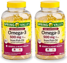 Load image into Gallery viewer, Spring Valley Omega-3 500 mg from Fish Oil Heart Health, Lemon, 360 Softgels (Pack of 2)
